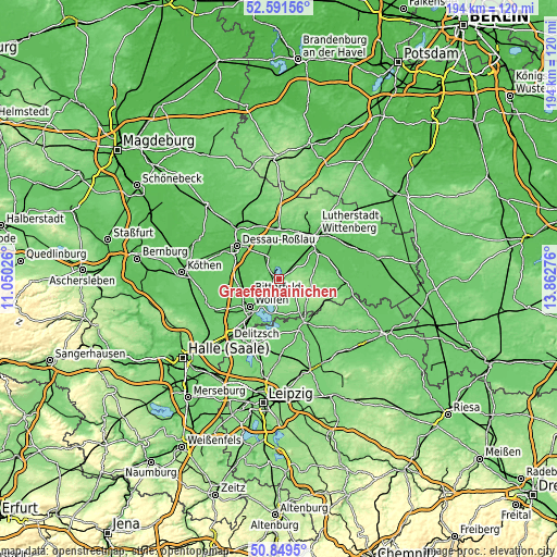 Topographic map of Gräfenhainichen