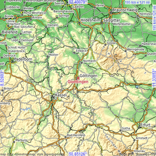 Topographic map of Göttingen