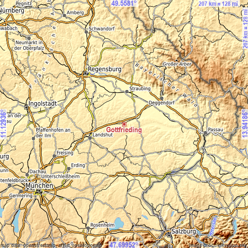 Topographic map of Gottfrieding