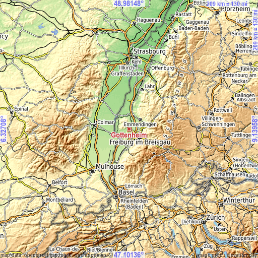 Topographic map of Gottenheim