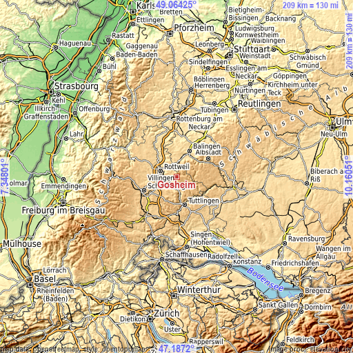 Topographic map of Gosheim