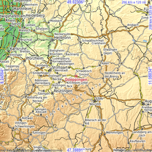 Topographic map of Göppingen