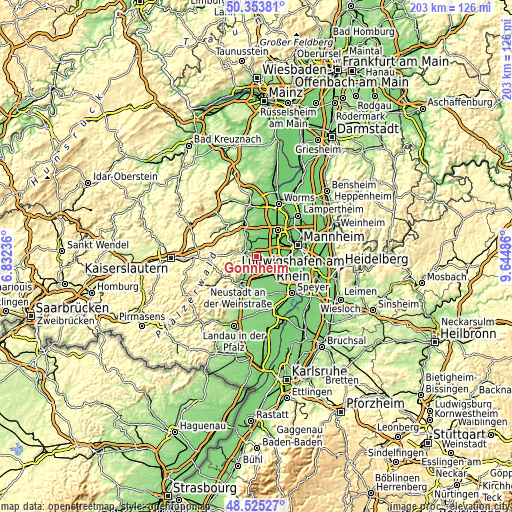 Topographic map of Gönnheim