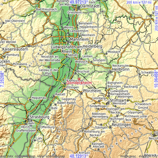 Topographic map of Gondelsheim