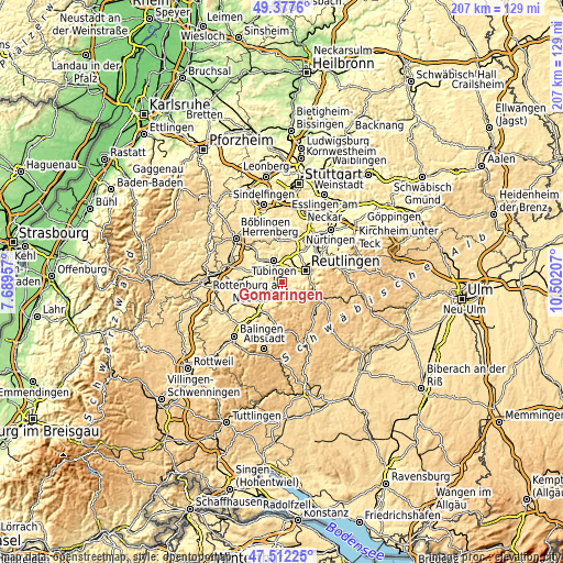 Topographic map of Gomaringen