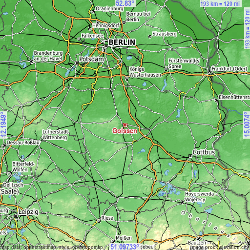 Topographic map of Golßen