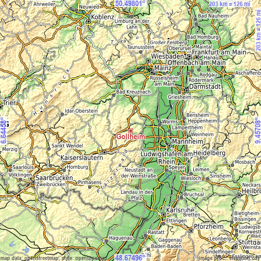 Topographic map of Göllheim