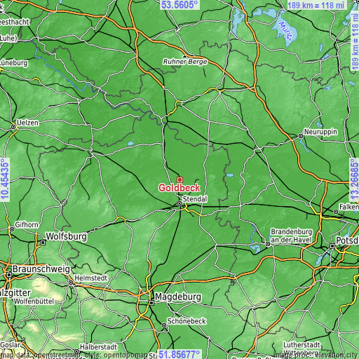 Topographic map of Goldbeck