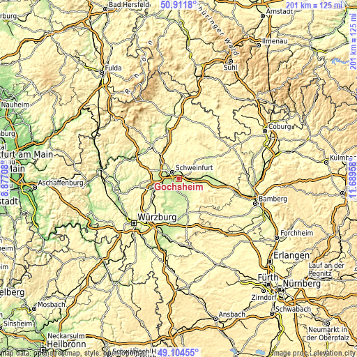 Topographic map of Gochsheim