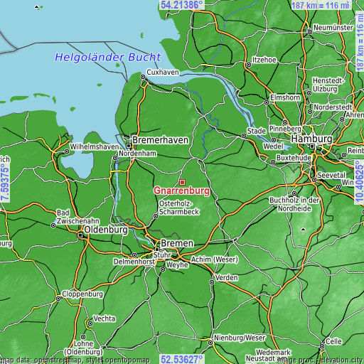 Topographic map of Gnarrenburg