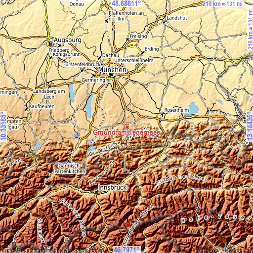 Topographic map of Gmund am Tegernsee