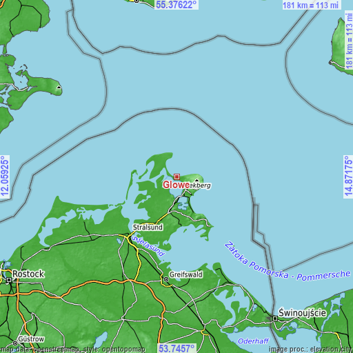 Topographic map of Glowe