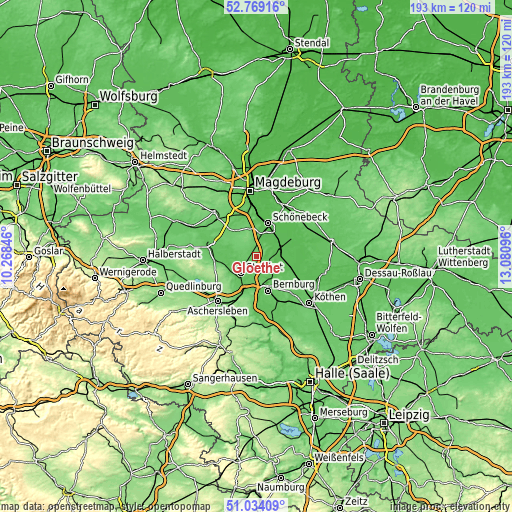 Topographic map of Glöthe