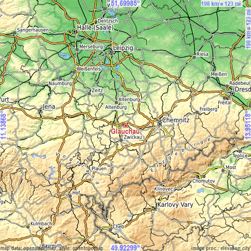 Topographic map of Glauchau