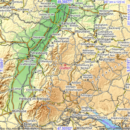 Topographic map of Glatten