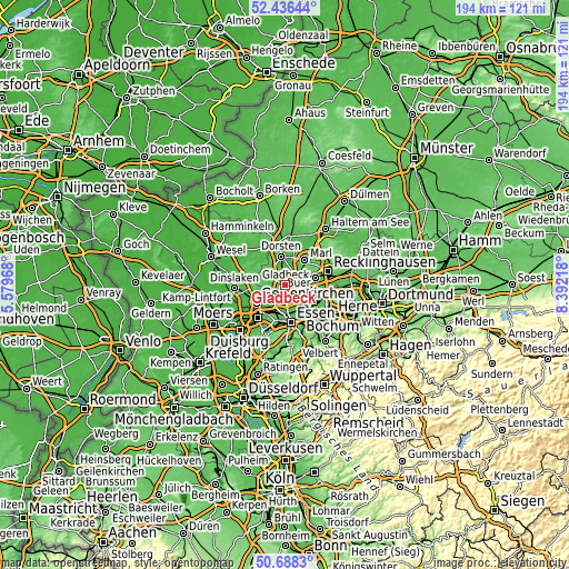 Topographic map of Gladbeck