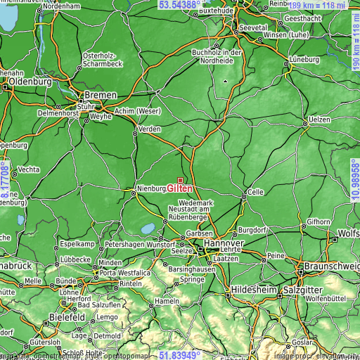 Topographic map of Gilten