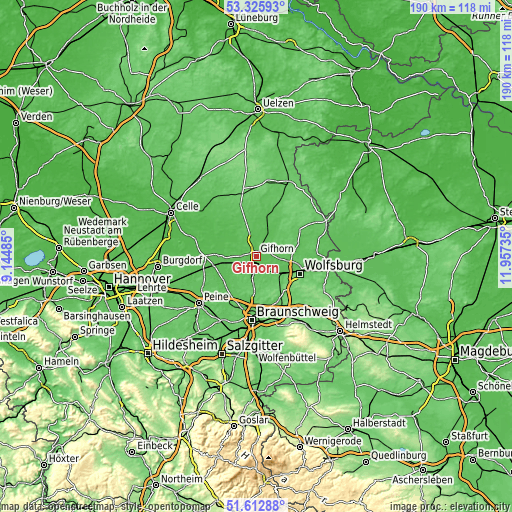 Topographic map of Gifhorn