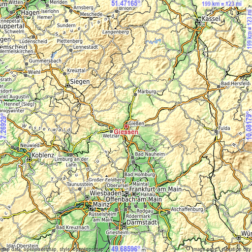 Topographic map of Gießen
