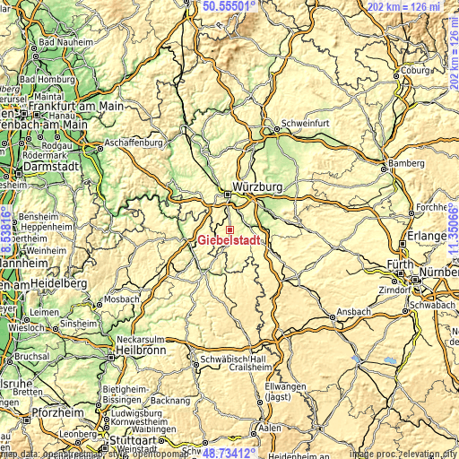 Topographic map of Giebelstadt