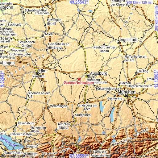 Topographic map of Gessertshausen