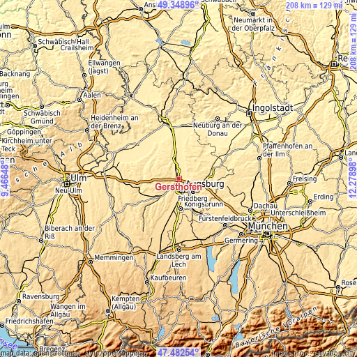 Topographic map of Gersthofen