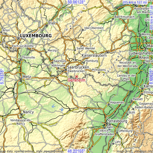 Topographic map of Gersheim