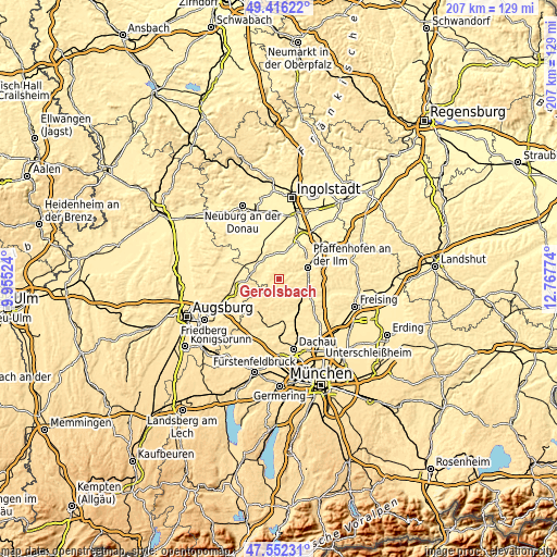 Topographic map of Gerolsbach