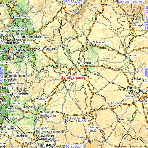 Topographic map of Geroldshausen