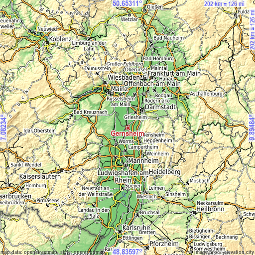 Topographic map of Gernsheim