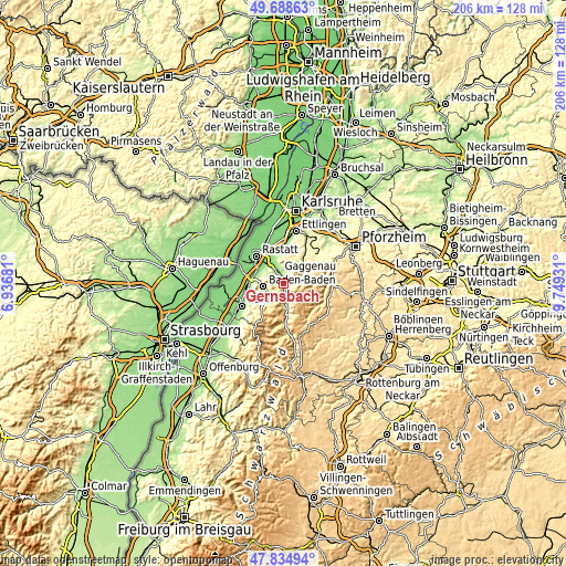 Topographic map of Gernsbach