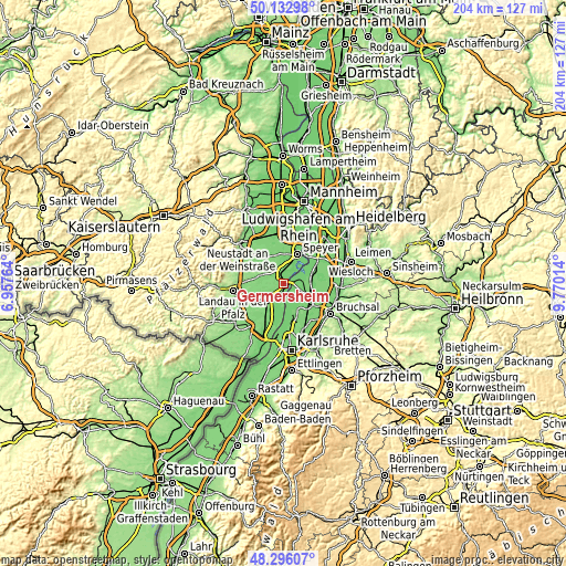 Topographic map of Germersheim