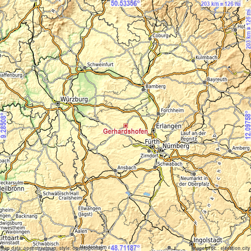 Topographic map of Gerhardshofen