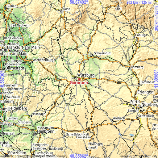 Topographic map of Gerbrunn
