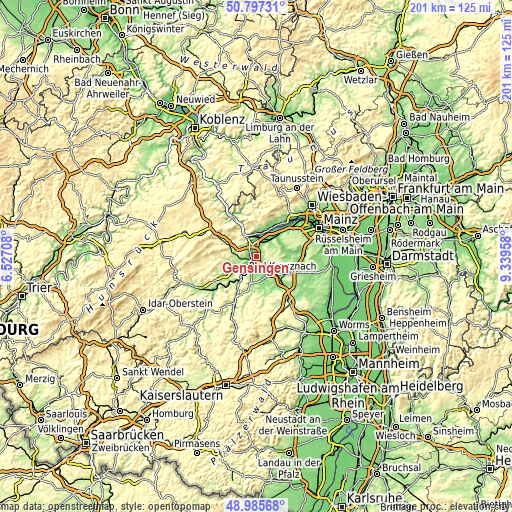 Topographic map of Gensingen