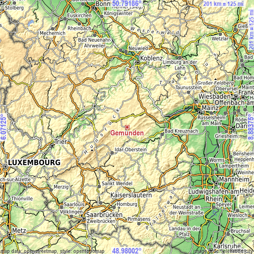 Topographic map of Gemünden