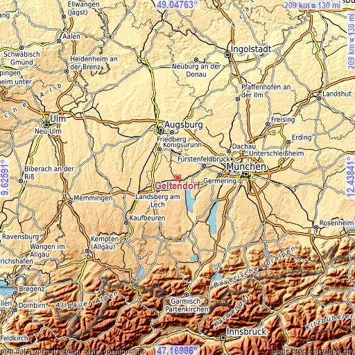 Topographic map of Geltendorf