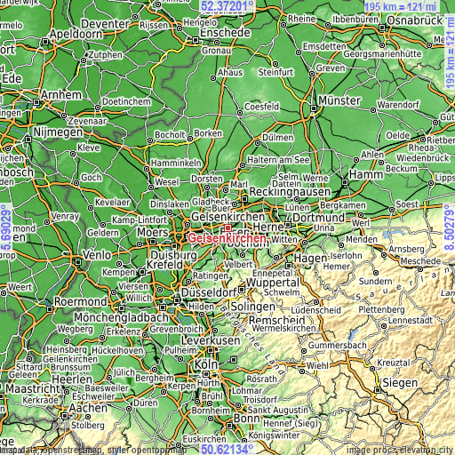 Topographic map of Gelsenkirchen