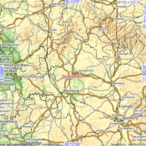 Topographic map of Geldersheim