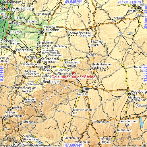 Topographic map of Geislingen an der Steige