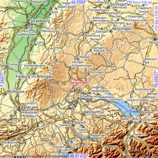 Topographic map of Geisingen