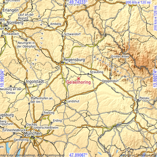 Topographic map of Geiselhöring