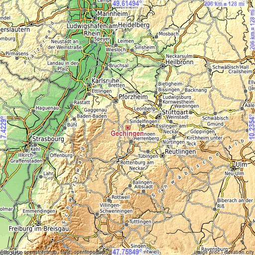 Topographic map of Gechingen