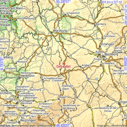 Topographic map of Gebsattel