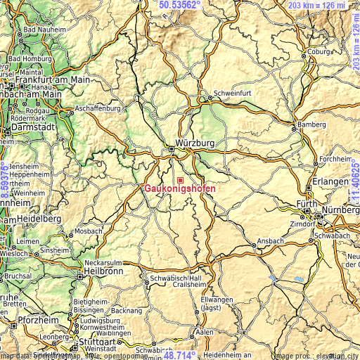 Topographic map of Gaukönigshofen