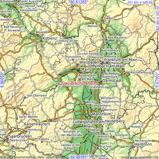 Topographic map of Gau-Bischofsheim