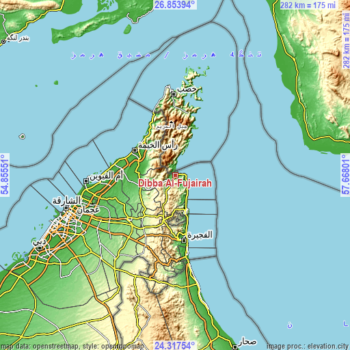 Topographic map of Dibba Al-Fujairah