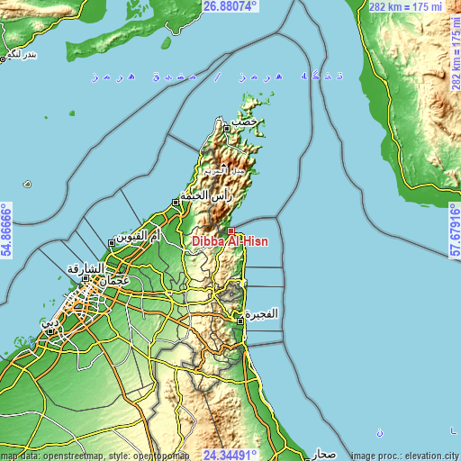 Topographic map of Dibba Al-Hisn