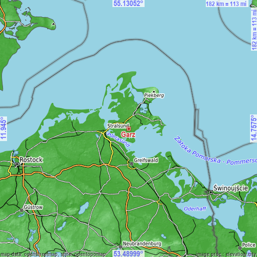 Topographic map of Garz