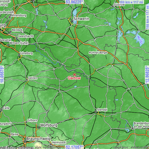 Topographic map of Gartow